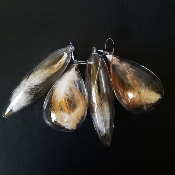 Blown Glass TEARDROP with Feather Ornament, Christmas Holidays - Picture 7 of 8